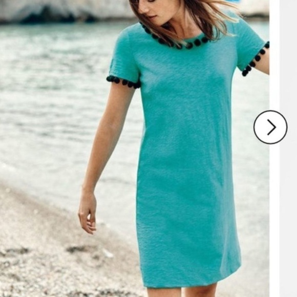 Boden Bridget Turquoise Teal Pom Pom Jersey Mini Dress Long Fit - Picture 3 of 12